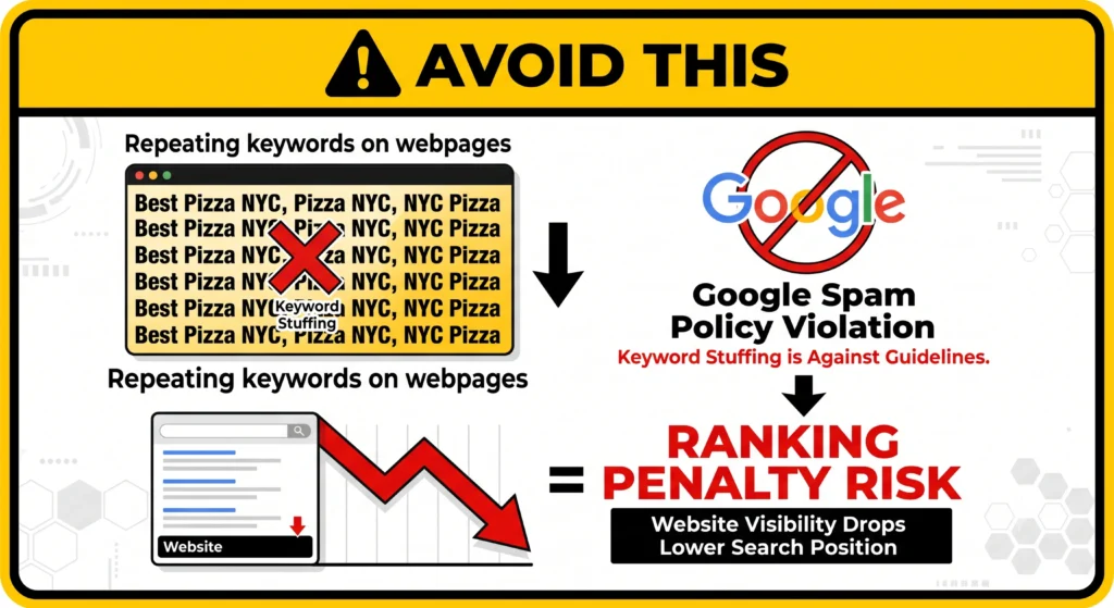 keyword stuffing SEO warning text repetition