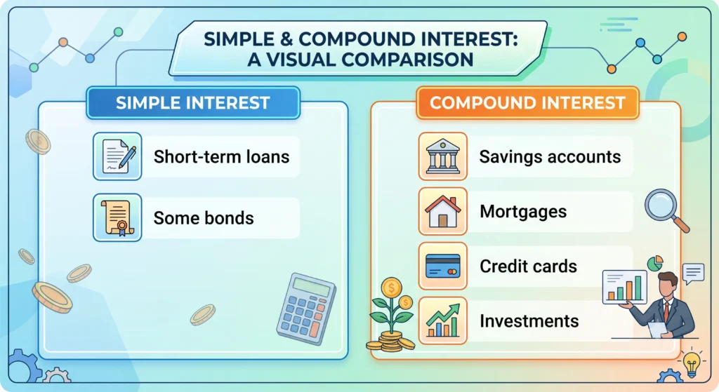 where simple and compound interest are used