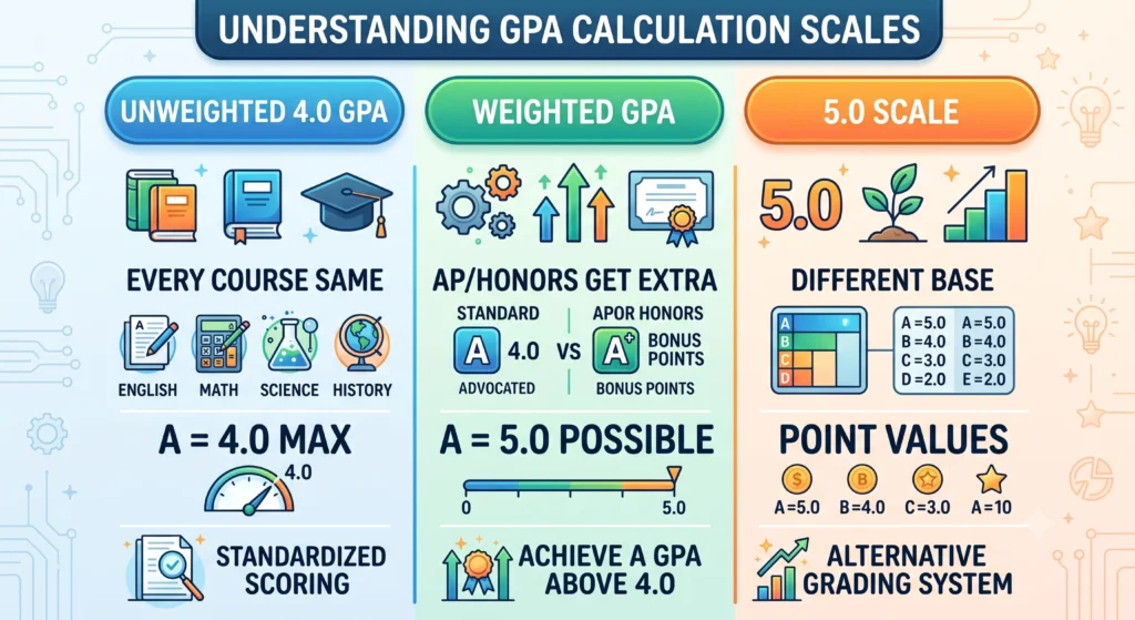 weighted vs unweighted vs 5.0 GPA scale comparison
