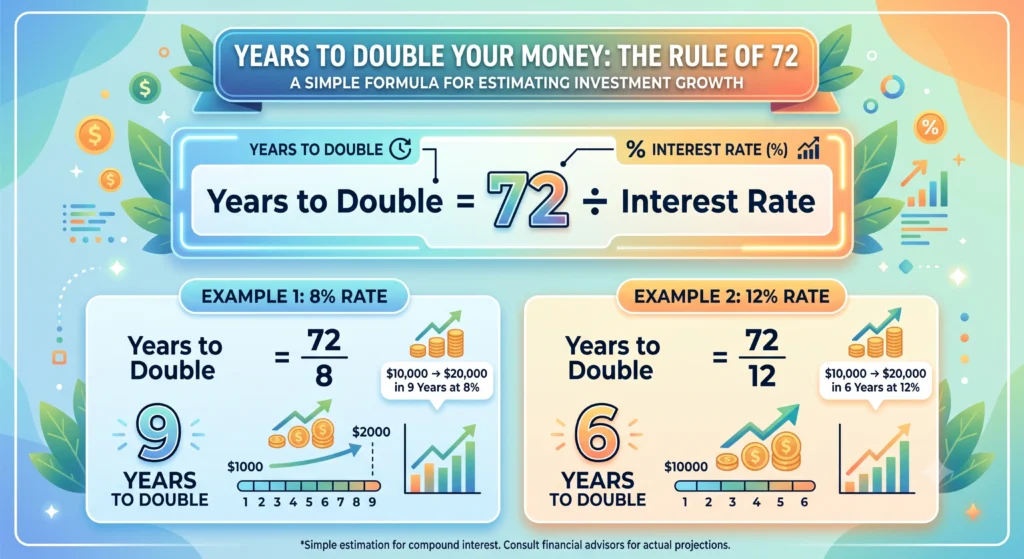 rule of 72 compound interest doubling time