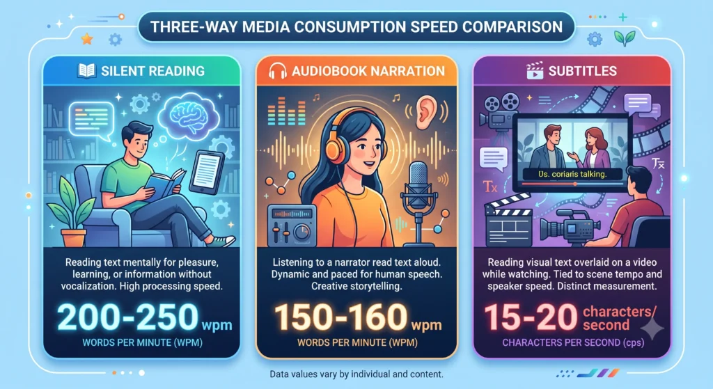 reading speed comparison audiobook subtitles