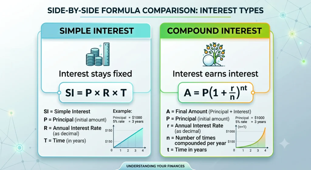 simple interest vs compound interest formula comparison