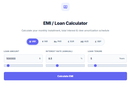 InnovaiTools free EMI loan calculator