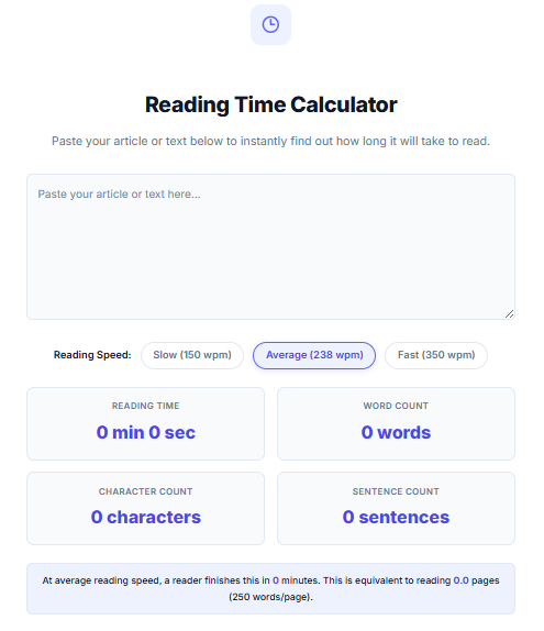 InnovaiTools free reading time calculator