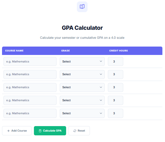 InnovaiTools free CGPA calculator tool