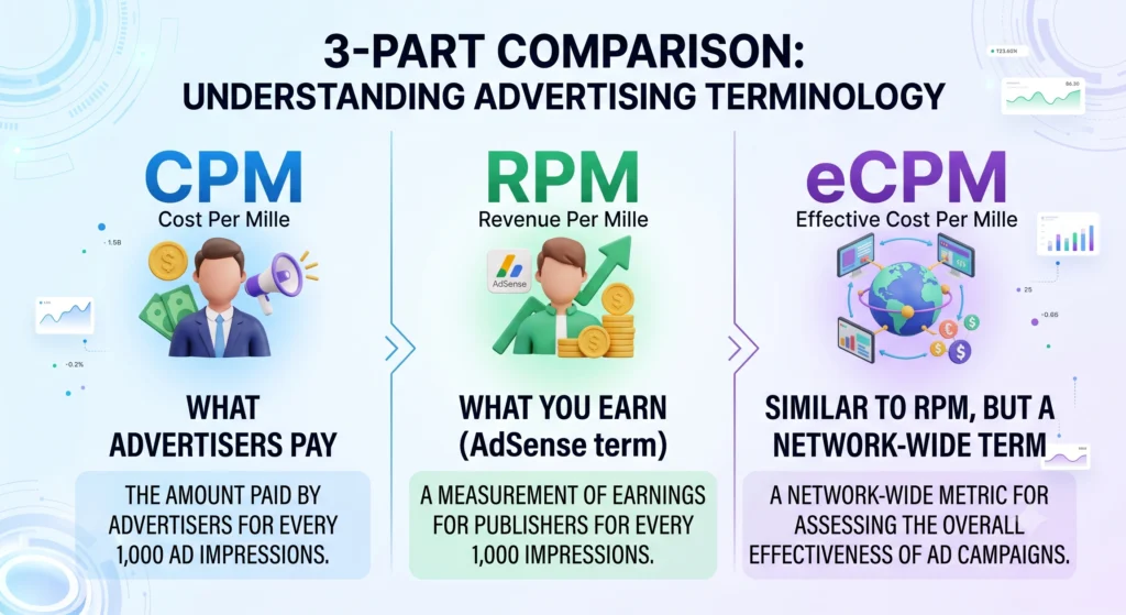 CPM vs RPM vs eCPM difference explained