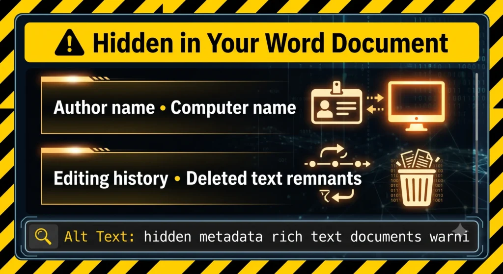 hidden metadata rich text documents warning