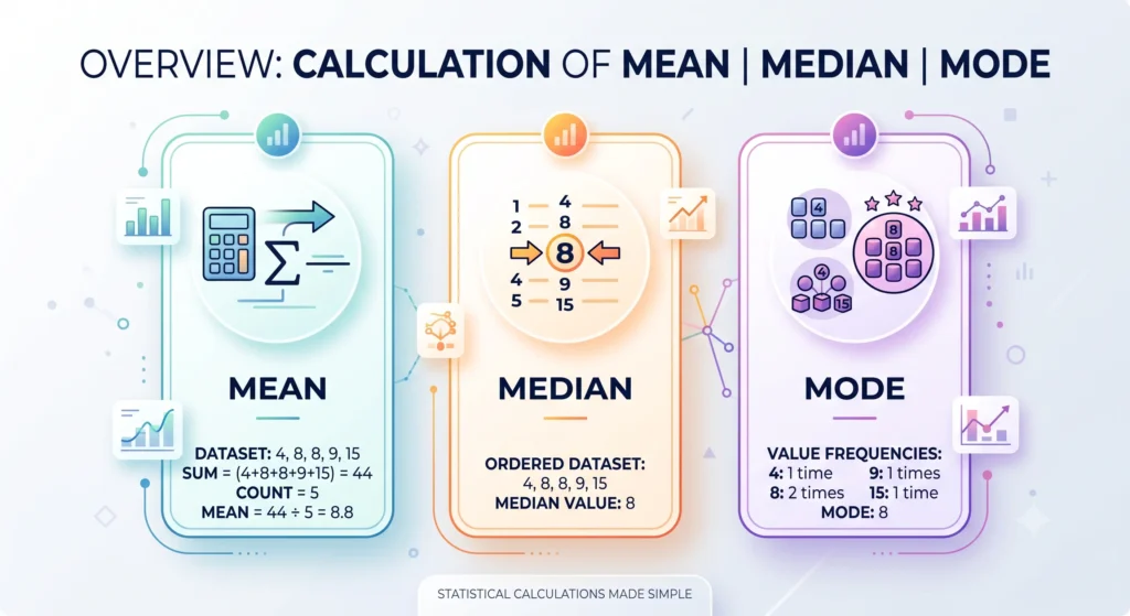 mean median mode same dataset calculation example