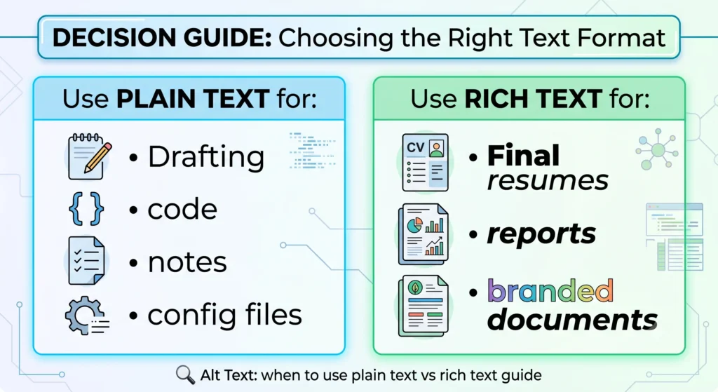when to use plain text vs rich text guide